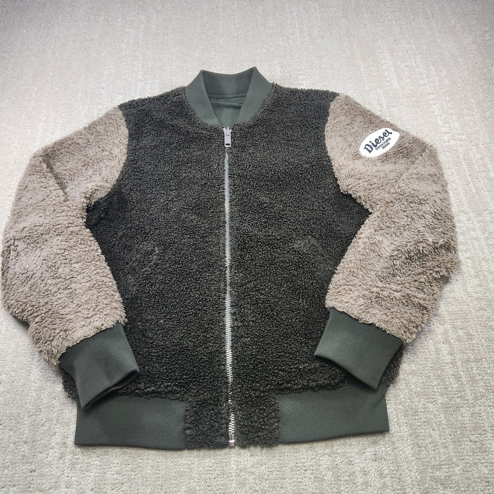Diesel Bomber Jacket Men Small Fuzzy Sherpa Reversible Green Y2K Style